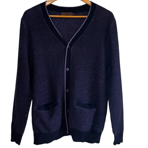 KNC Sweaters - KNC Cashmere long button down cardigan in black & purple L excellent condition